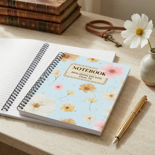 Blue Beige Watercolor Floral Botanical  Notebook