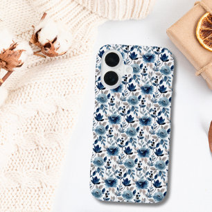 Blue Beige Watercolor Floral Trendy iPhone 16 Case