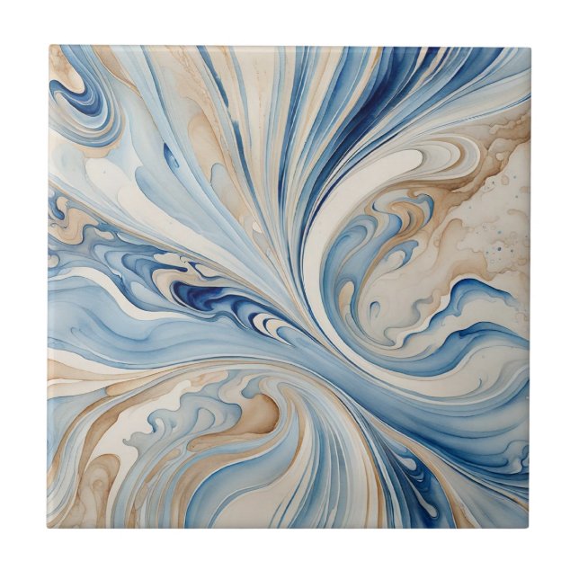 Blue Beige Waves 2 Ceramic Tile (Front)