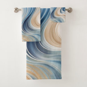 Blue Beige waves Bath Towels