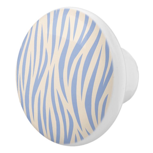 Blue & Beige Zebra Stripe Ceramic Knob – Animal (Right)
