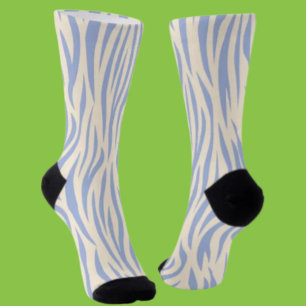 Blue & Beige Zebra Stripe Crew Socks – Fun Animal 