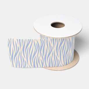 Blue & Beige Zebra Stripe Ribbon – Stylish Animal Satin Ribbon