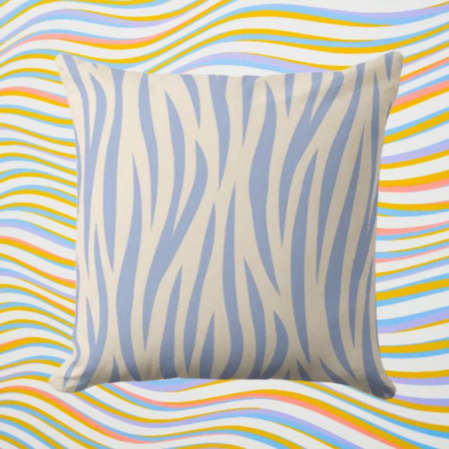 Blue & Beige Zebra Stripe Throw Pillow – Modern (Creator Uploaded)