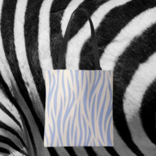 Blue & Beige Zebra Stripe Tote Bag – Stylish