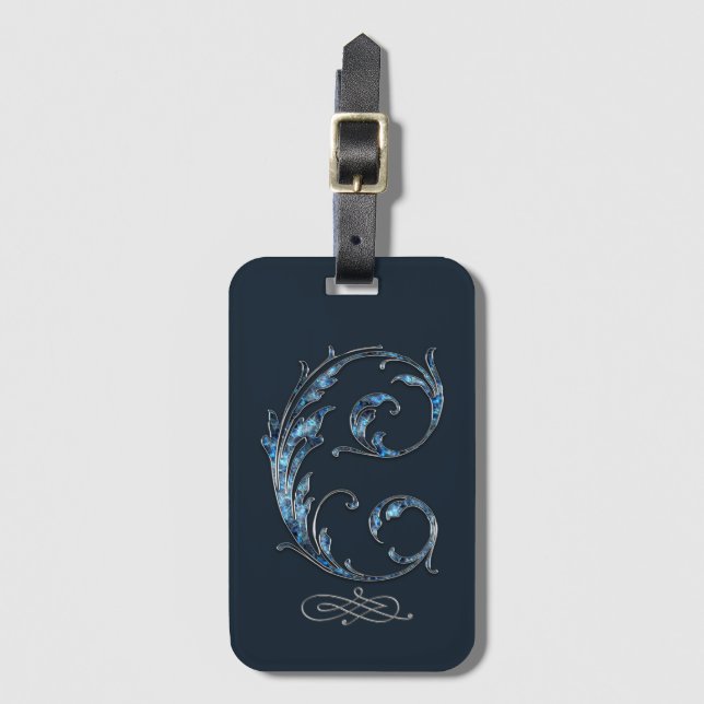 Blue Bejeweled C Luggage Tag (Front Vertical)