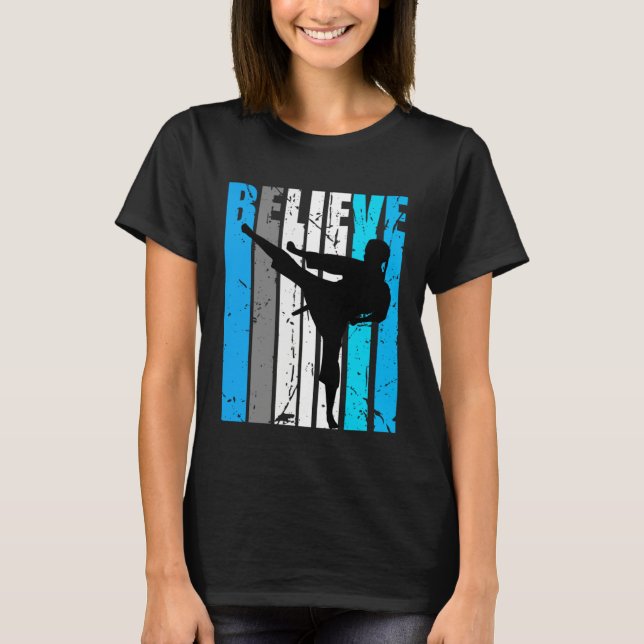 Blue Believe Jiu Jitsu Motivational Girls Team Ret T-Shirt (Front)
