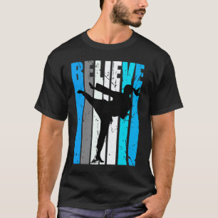Blue Believe Motivational Girls Karate Retro Graph T-Shirt