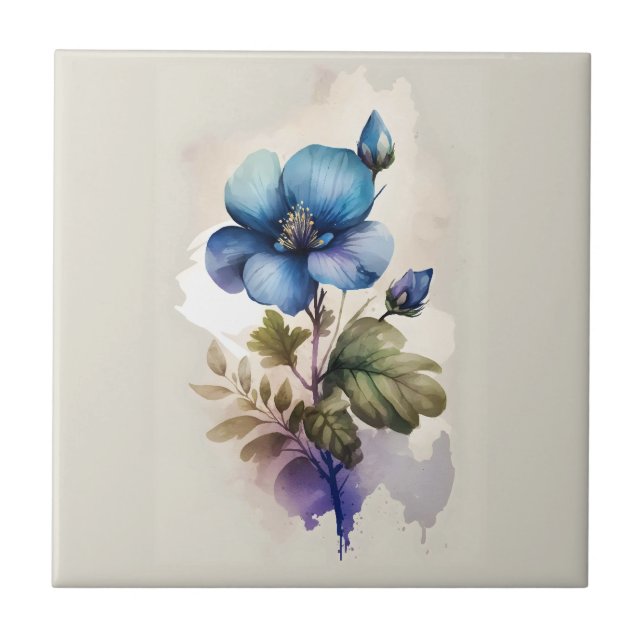 Blue Bell Watercolor Floral Kitchen Bathroom   Tile (Front)