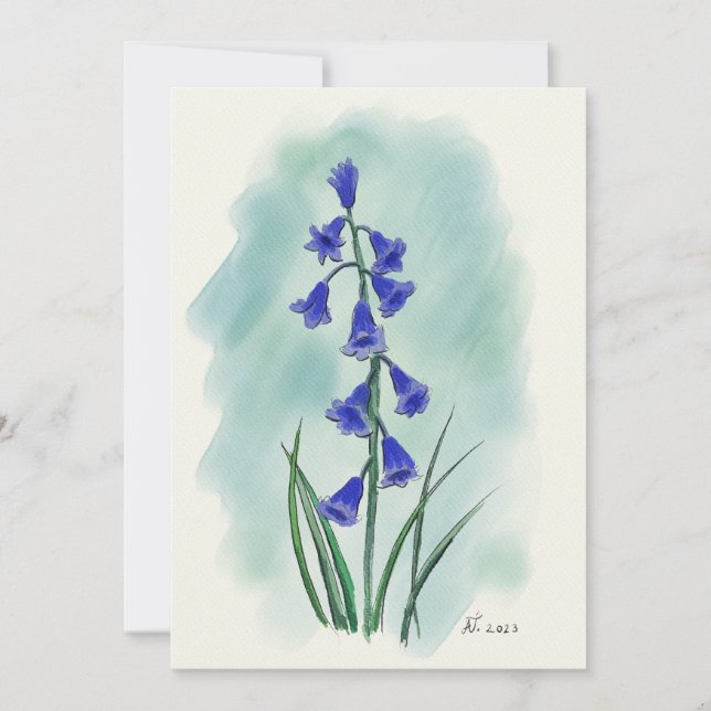 Blue Bell watercolor flower Holiday Card (Front)