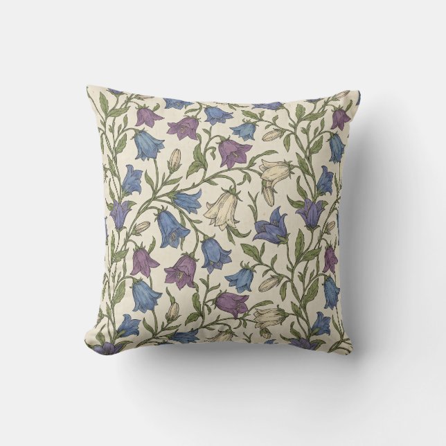 Blue Bellflower Pattern - Aesthetic Botanical Flor Cushion (Front)