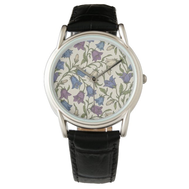 Blue Bellflower Pattern - Aesthetic Botanical Flor Watch (Front)