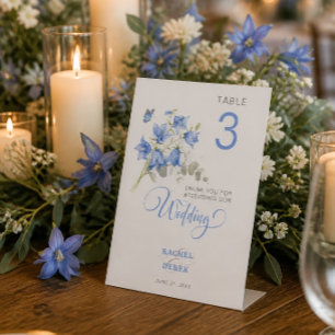 Blue Bellflower Wedding Table Number Sign