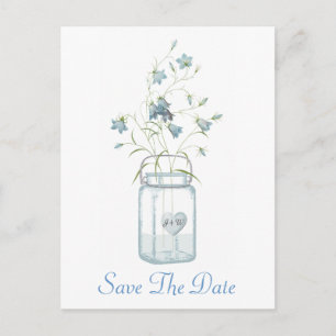 Blue Bells in a Mason Jar Wedding Save The Date Announcement Postcard