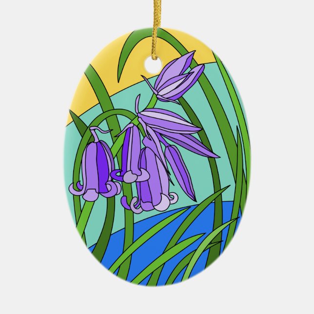 Blue bells in the forest ceramic tree decoration (Front)