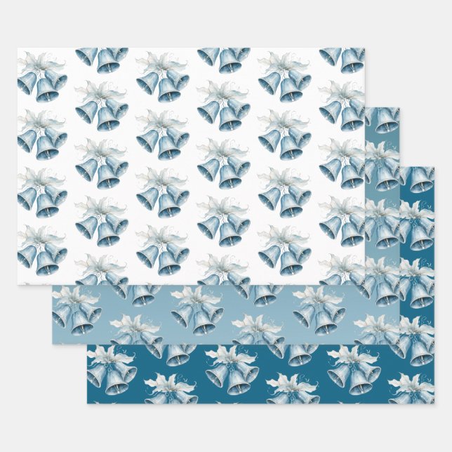 Blue Bells White Christmas  Wrapping Paper Sheet (Set)