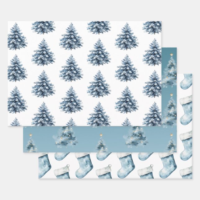 Blue Bells White Christmas  Wrapping Paper Sheet (Set)