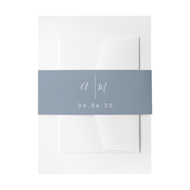 Blue Belly Band, Editable Monogram Invitation Belly Band (Front Example)