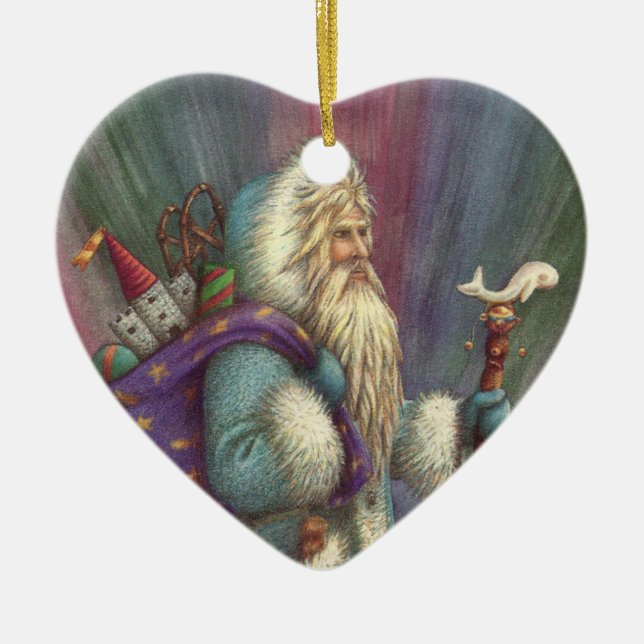 BLUE BELSNICKLE, NORTHERN LIGHTS & PENGUINS CERAMIC TREE DECORATION (Front)