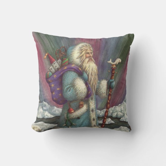 BLUE BELSNICKLE, NORTHERN LIGHTS & PENGUINS CUSHION (Front)