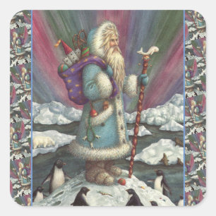 BLUE BELSNICKLE, NORTHERN LIGHTS & PENGUINS SQUARE STICKER