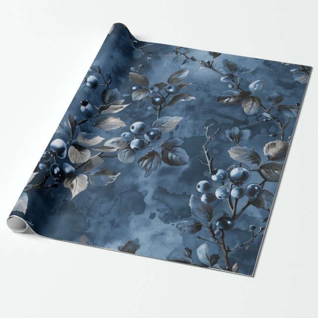 Blue berries Fruit Vintage Inspired Wrapping Paper (Unrolled)