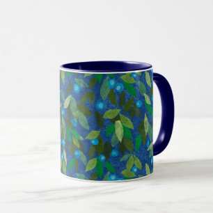 Blue Berries Minimal Floral Pattern Paper Collage Mug