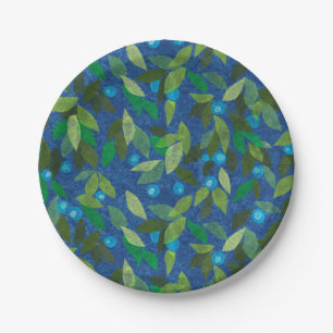 Blue Berries Minimal Floral Pattern Paper Collage Plate