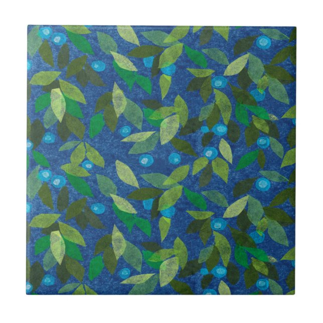 Blue Berries Minimal Floral Pattern Simple Botany Tile (Front)