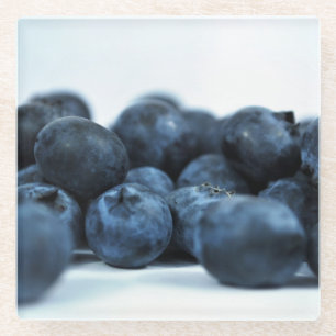 Blue Berries on White Table Glass Coaster
