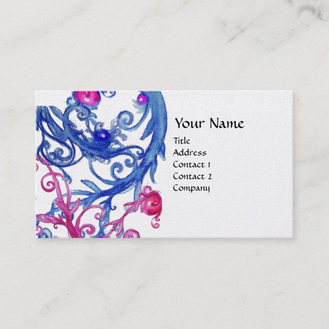 BLUE  BERRIES SWIRLS metallic platinum Business Card (Front)