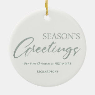 BLUE BERRIES WREATH OVERLAY SEASON GREETINGS PHOTO CERAMIC TREE DECORATION