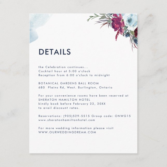 Blue Berry Floral Any Guest Information / Details Enclosure Card (Front)