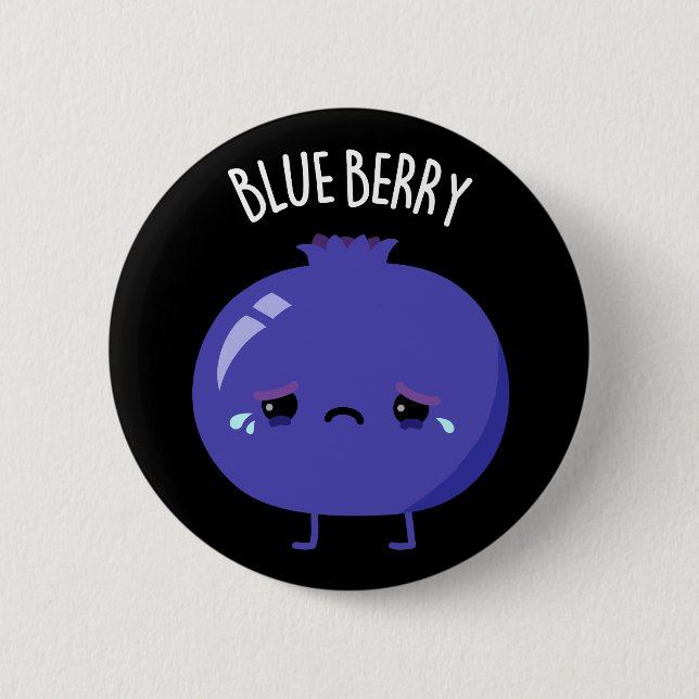 Blue Berry Funny Blueberry Pun Dark BG 6 Cm Round Badge (Front)