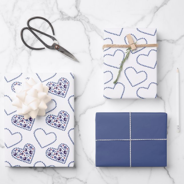 Blue Berry Hearts Wrapping Paper Sheet (Front)