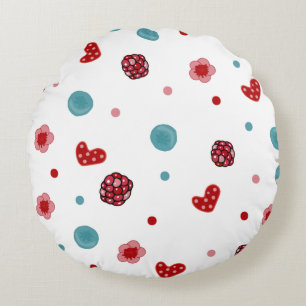 Blue Berry & Raspberry Pattern Round Cushion