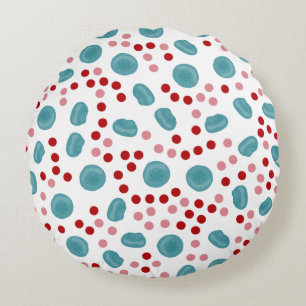 Blue Berry & Red Polka Dot Pattern Round Cushion