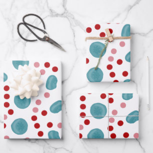 Blue Berry & Red Polka Dot Pattern Wrapping Paper Sheet