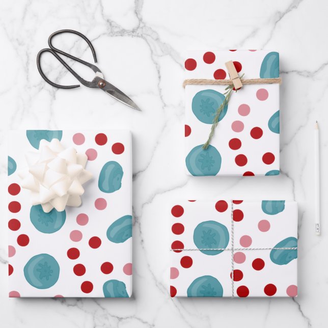 Blue Berry & Red Polka Dot Pattern Wrapping Paper Sheet (Front)