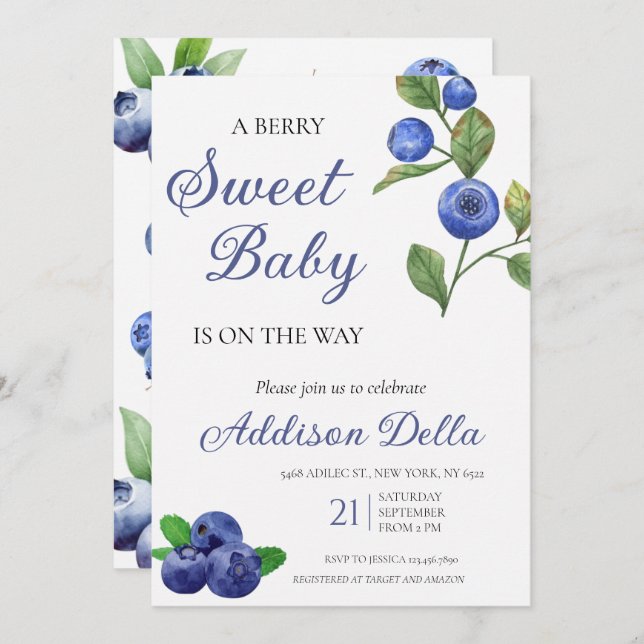 Blue Berry Sweet Baby Shower  Invitation (Front/Back)