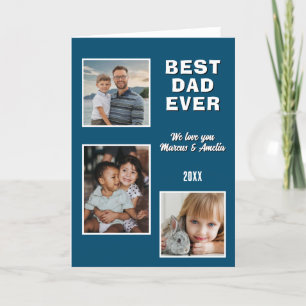Blue Best Dad Ever 3 Photo Collage Father's Day  Holiday Card
