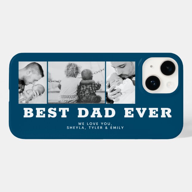 Blue Best Dad Ever Father`s Day 3 Photo Collage Case-Mate iPhone Case (Back (Horizontal))