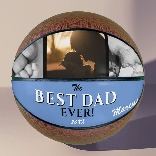 Blue Best Dad Ever Father`s Day Keepsake 3 Photo Basketball (Creator Uploaded)