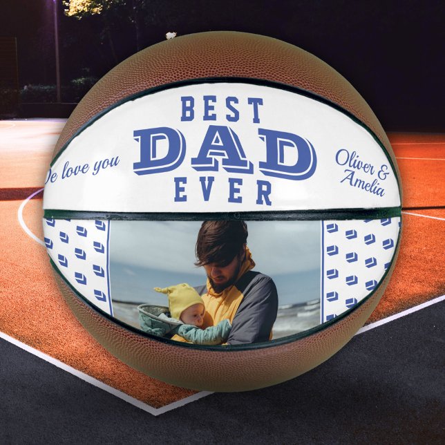Blue Best Dad Ever Father Typography Photo Basketb Basketball (Creator Uploaded)