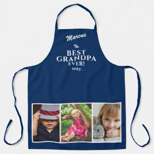 Blue Best Grandpa Ever Keepsake 3 Photo Collage Apron