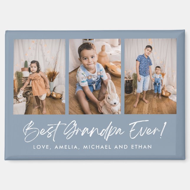 Blue Best Grandpa Ever Three Photo Magnet (Front)