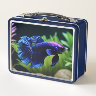 Blue Beta Fish Metal Lunch Box