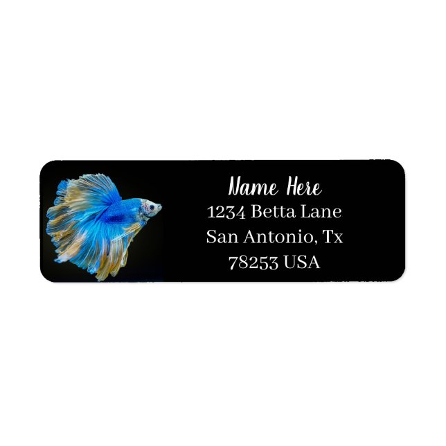Blue Betta Fighting Fish Return Address Label (Front)