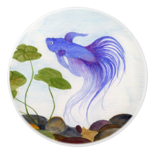 Blue Betta Fish Ceramic Knob