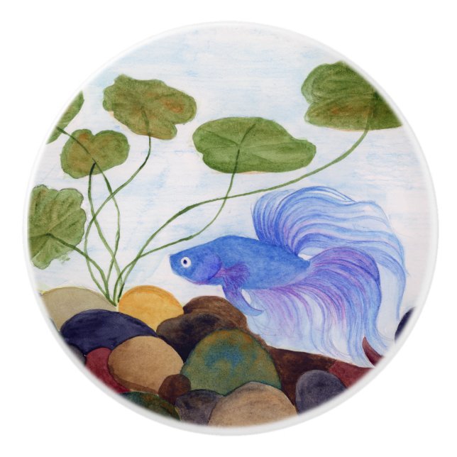 Blue Betta Fish Ceramic Knob (Front)